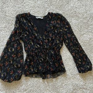 Black floral peplum top